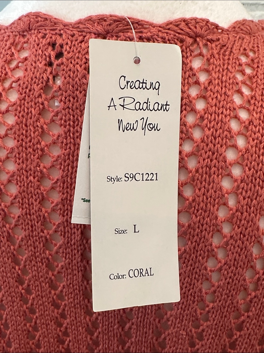 Open-Front Crochet Cardigan Sweater - Coral - Picture 10 of 13